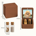 Coffret souvenir en bois pour chien personnalisé avec 2 fioles en verre pour cendres et poils, avec photo, nom & dates