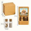 Coffret souvenir en bois pour chien personnalisé avec 2 fioles en verre pour cendres et poils, avec photo, nom & dates