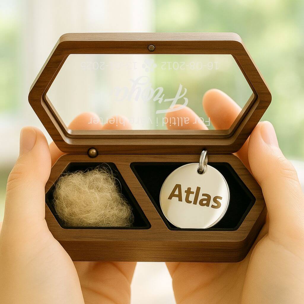 Coffret souvenir en bois pour chien personnalisé avec motif mini pattes de chien – Nom, dates & message gravés