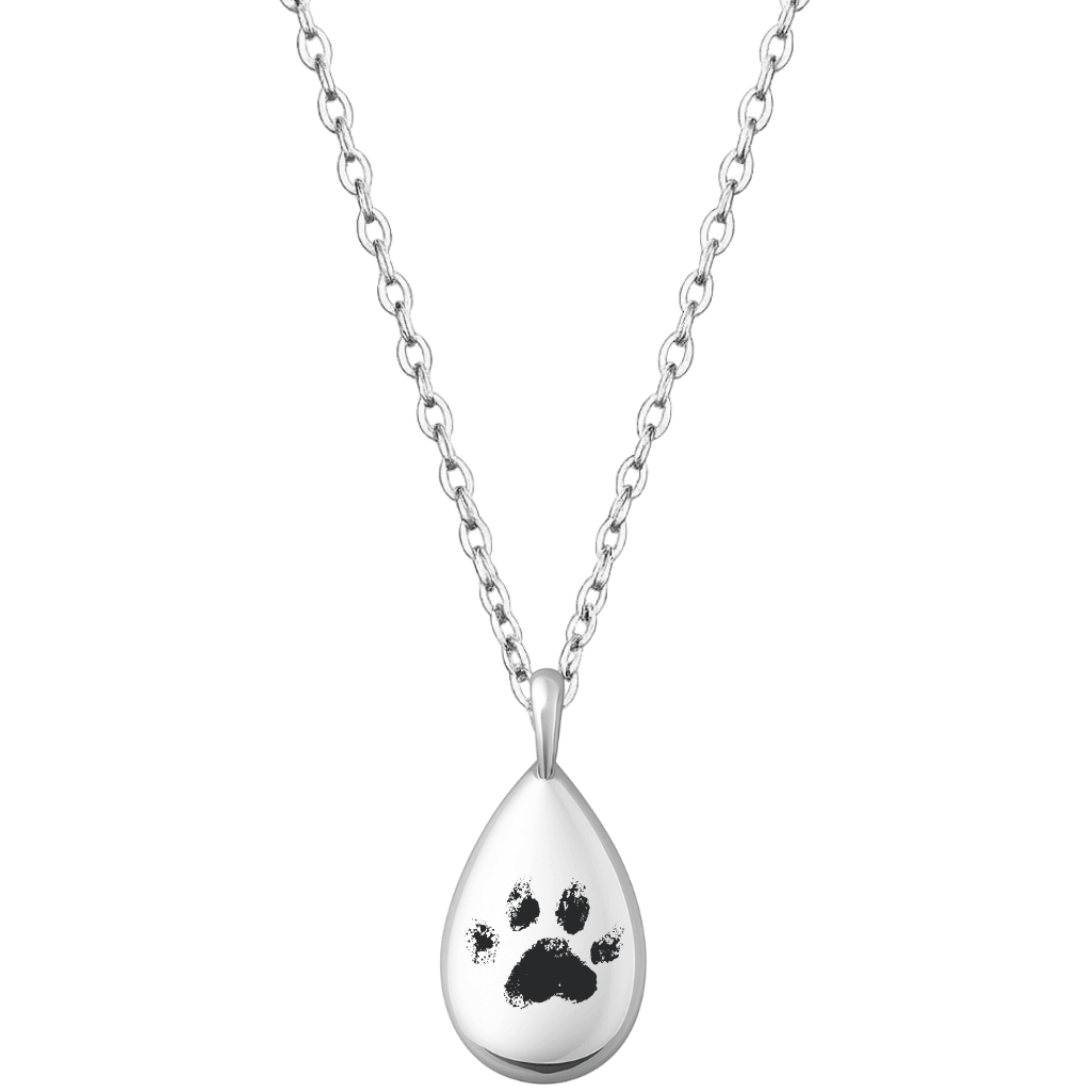 Collier urne funéraire pour cendres de chien goutte personnalisé – Bijou commémoratif avec empreinte de patte gravée