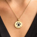 Collier urne funéraire pour cendres de chien rond personnalisé – Bijou commémoratif avec nom & empreinte de patte gravés