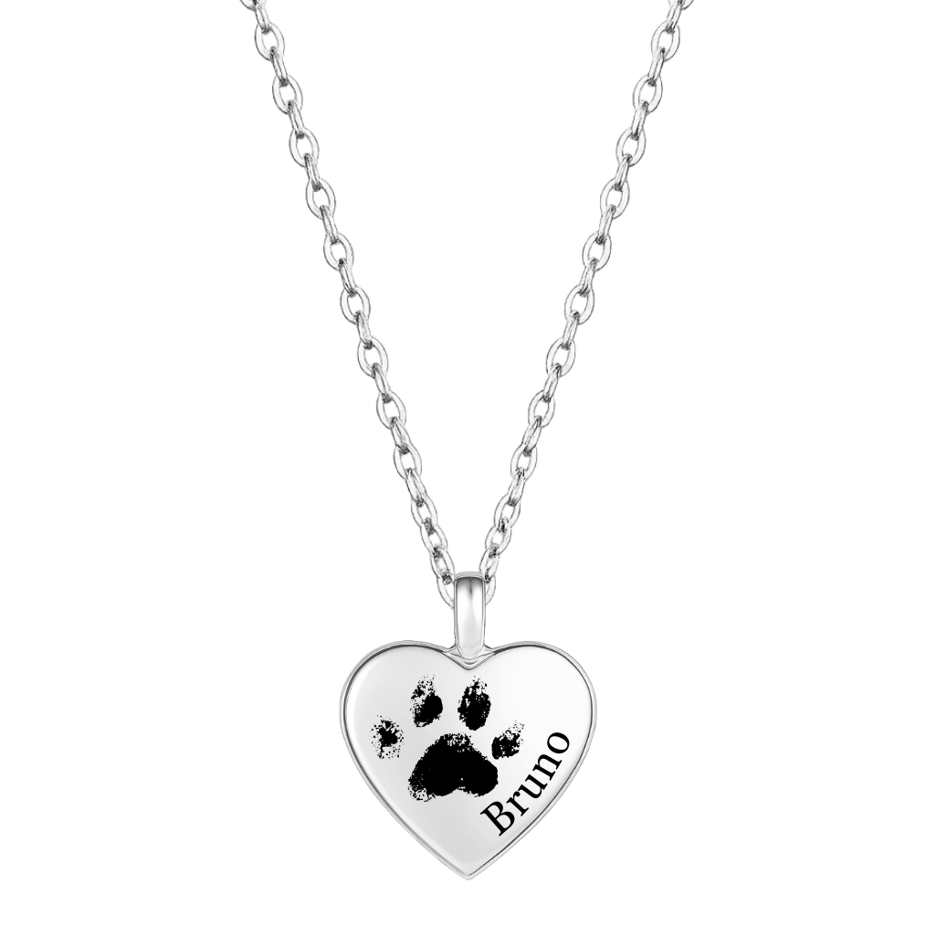 Collier urne funéraire pour cendres de chien cœur personnalisé – Bijou commémoratif avec nom & empreinte de patte gravés