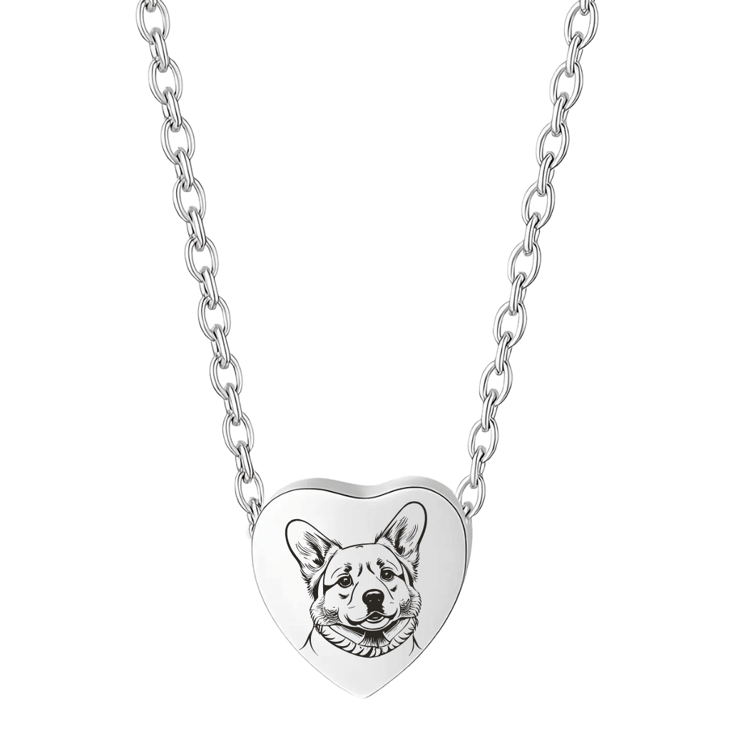 Collier urne funéraire pour cendres de chien cœur personnalisé avec chaîne – Bijou commémoratif avec dessin d’après photo gravé