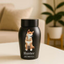 Urne pour chien en acier inoxydable personnalisée avec nom, dates & photo complète de l’animal