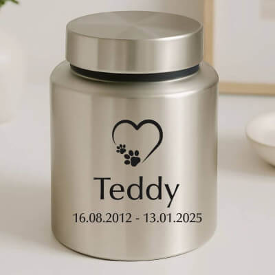 Urne pour chien cylindrique en acier inoxydable...