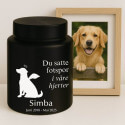 Urne pour chien cylindrique en acier inoxydable personnalisée avec nom, dates, message & motif ange
