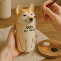 Urne pour chien artisanale en céramique personnalisée par race – Urne funéraire unique avec portrait peint et yeux ouverts