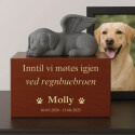 Urne funéraire pour chien en bois personnalisée​ avec statue chien ange – Urne pour cendres avec nom, dates & message