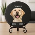 Pierre commémorative chien ronde personnalisée – Plaque souvenir en ardoise chien avec photo, nom & dates gravés